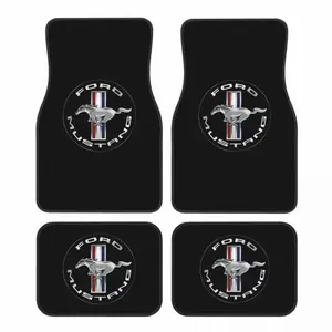 4pcs Horse Logo Flat Print Car Floor Mats, Car Interior Accessory, Car Accessories, Automotive Floor Mats, Crystal Velvet Fabric, Non-Leather, Absorbent, Anti-Slip, Washable, All-Season Protection
