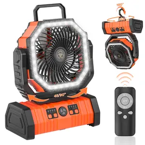 Cordless 20000mAh Rechargeable Portable Camping Fan with LED Lights, Remote Control, Foldable Hook, 4-Settings Wind Speeds, USB-C Port