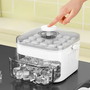 Portable Ice Maker Machine, Makes 25/50 Ice Cubes, Easy Press Lid, Dual Layer Storage Tray, Perfect for Coffee and Cold Drinks, Great Gift