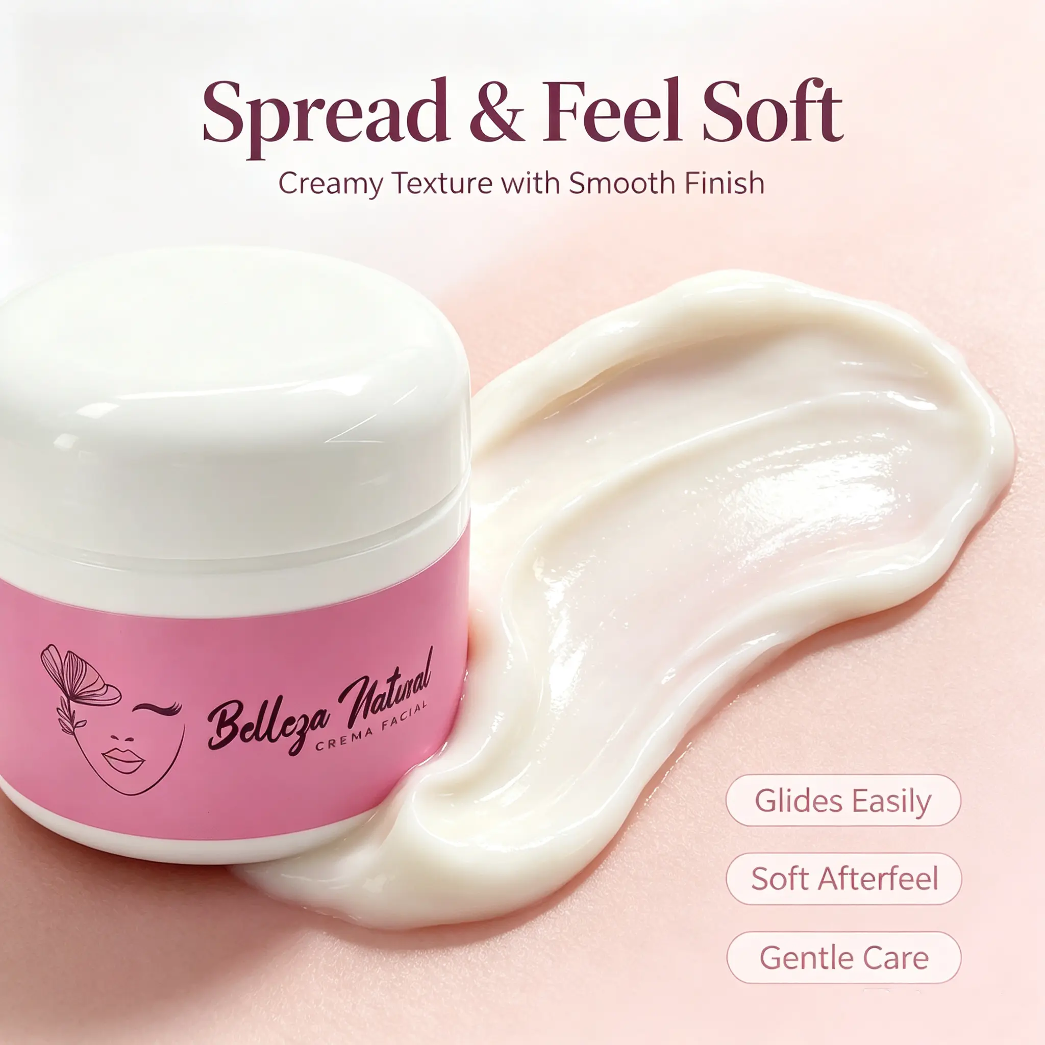 Belleza Natural Creamy Daily Facial Moisturizer, Gentle Hydrating Face Cream for Smooth, Soft Luminous Skin