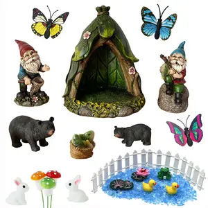 BangBangDa Outdoor Yard Art Miniature Gnome Garden Kit- Fairy Houses Village Accessories Set Fishing Gnome Figurines Statue Patio Cake Topper Decor for Boy Girl Mother Girlfriend Birthday Gifts