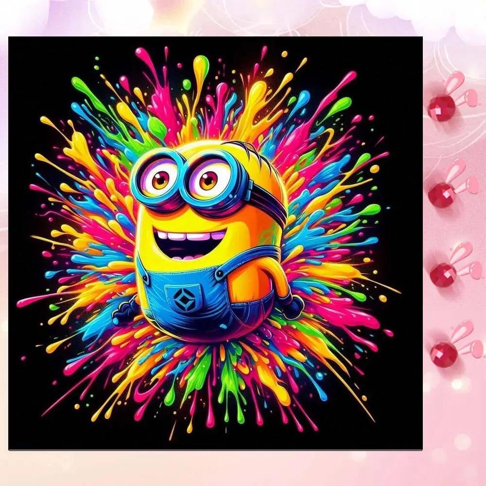 5D DIY Full Drill Round Diamond Painting - Diamond Art Kit Minion Splash Mosaic, Canvas - DIY Decorative Painting, Home Wall Decor, Suitable for Halloween and Christmas, Birthday and Anniversary Gifts, Diamond Art Tools