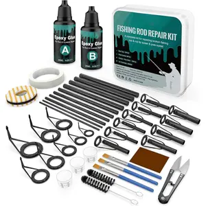 Fishing Rod Repair Kit - 3-in-1 Fishing Pole Complete Supplies Kit for Rod Tips, Fishing Rod & Guide Eyelets Replacement, with Epoxy Glue, Wrapping Thread, Other Fishing Accessories & Gear