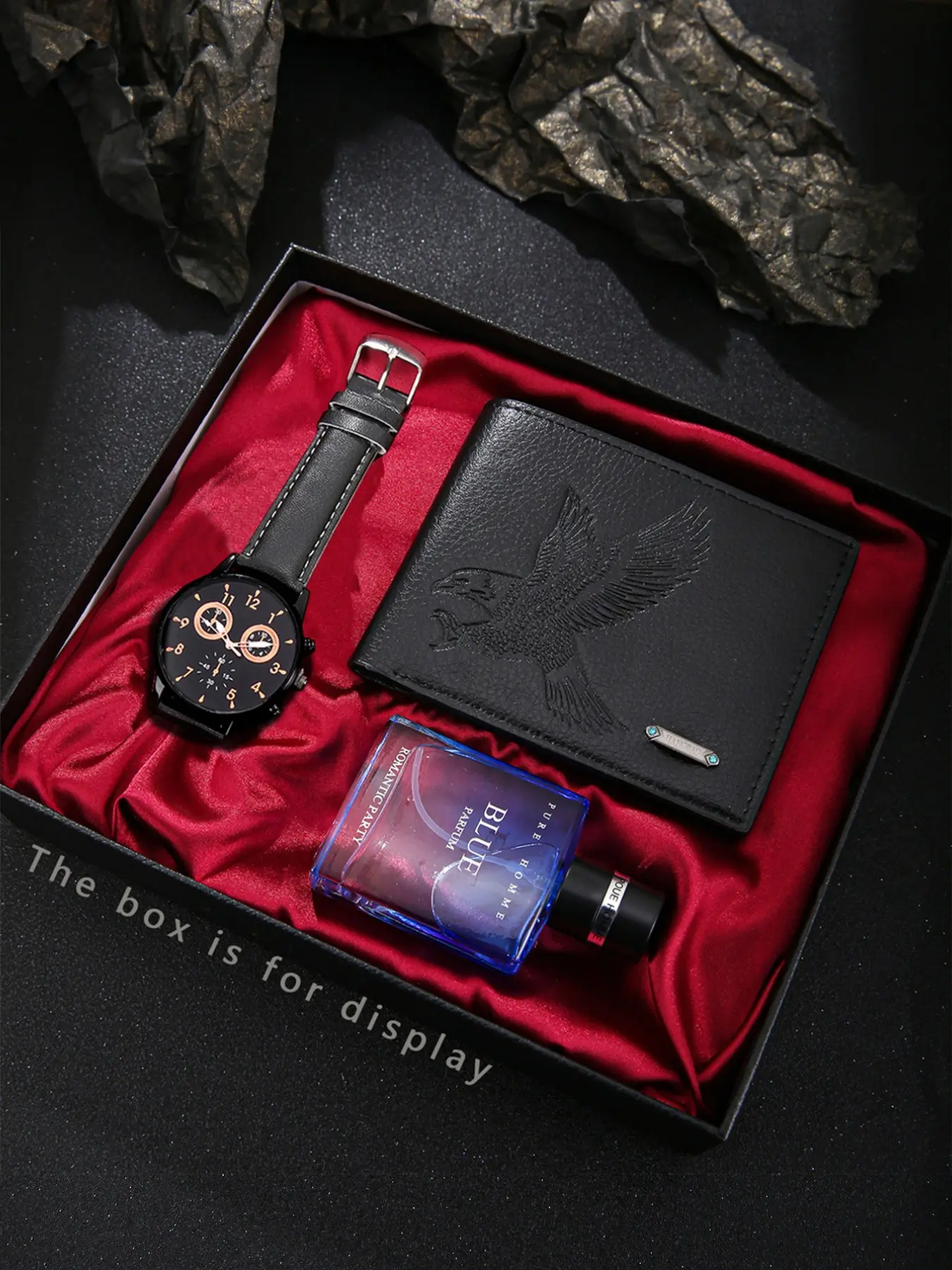 Men's Fashion Preferred Cool Multifunctional Quartz Watch with Eagle Pattern Wallet & Alluring Perfume, Unique Charm & Bold Style