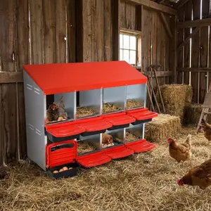 Nesting Boxes for Chickens, Chickens Laying Boxes for Chicken Coop, 8 Compartments Chicken Nesting Boxes, with Removable Tray, Easy Cleaning, for Hens Outdoor Chicken Coop Farm Yard, Red