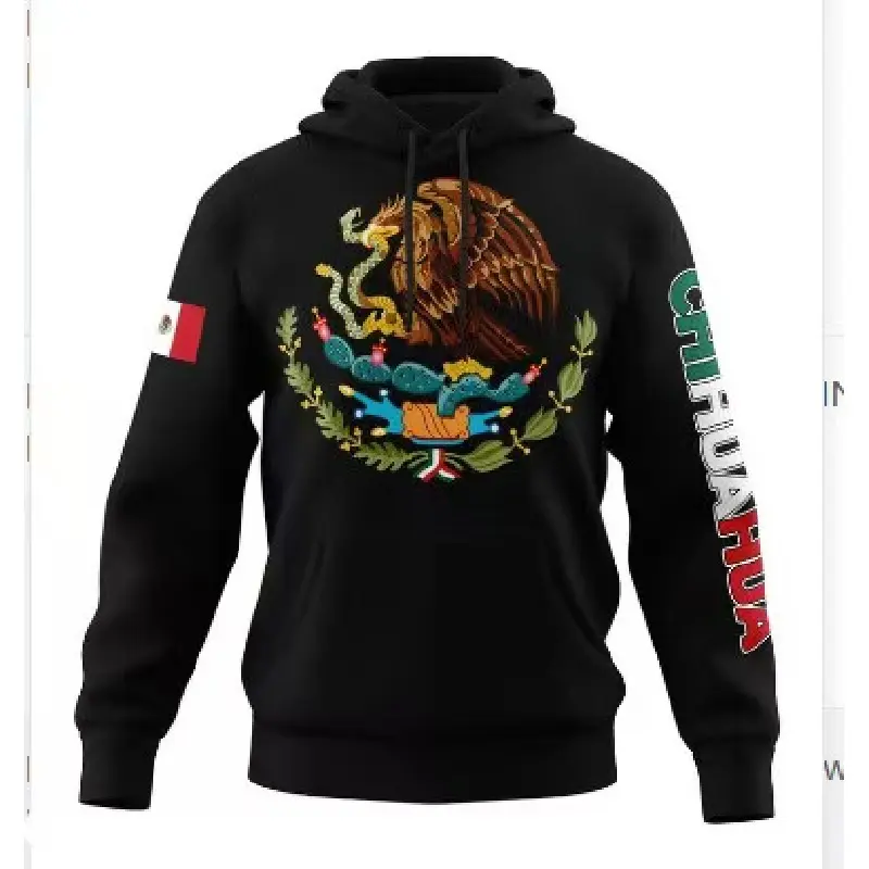Men's & Women's Pullover Hoodie - Custom Mexican State Graphic, Black Casual Longsleeves Sweatshirt Top, Menswear, Unisex, Clothes, Custom Print, Long Sleeve, Normal Type