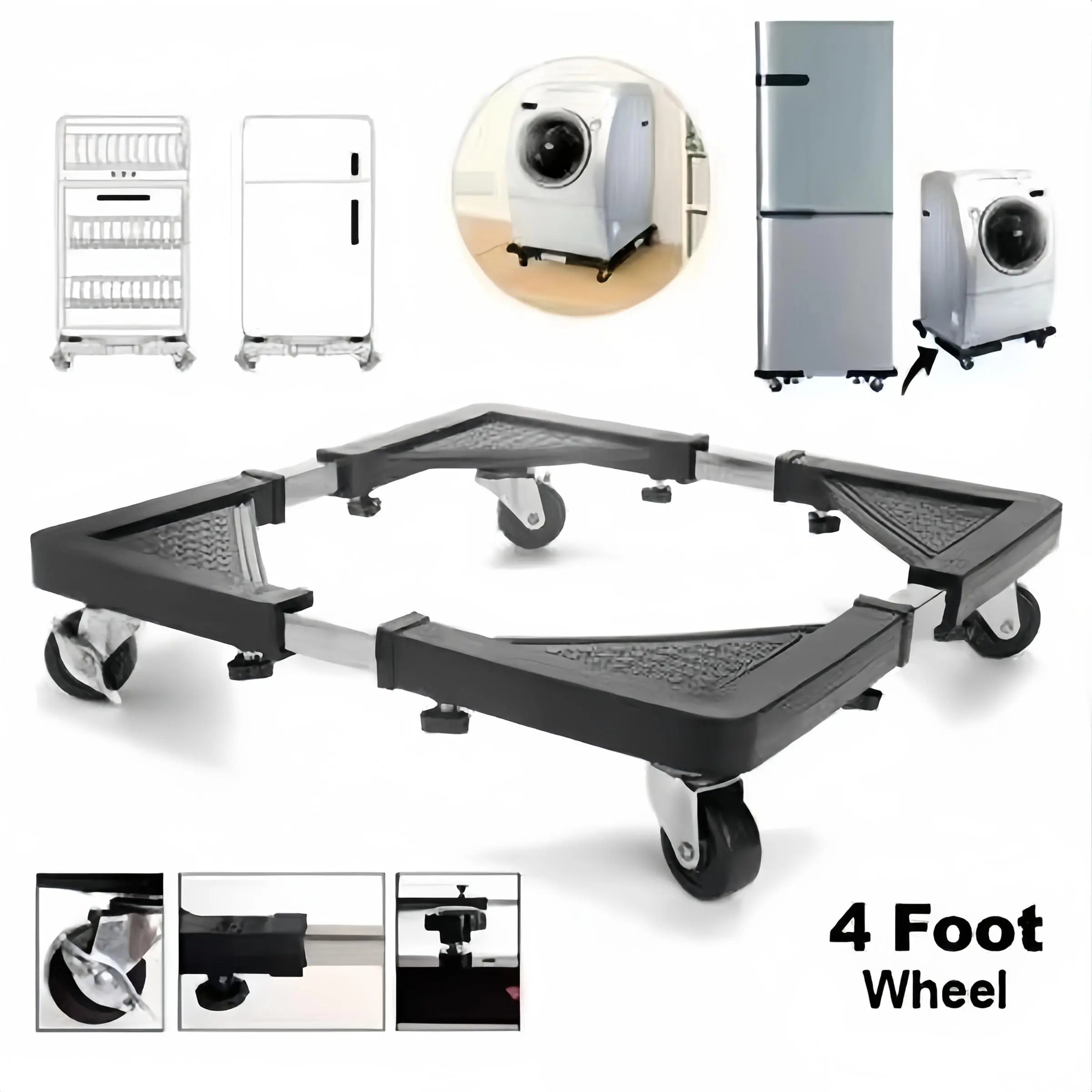 Washing Machine Base, Thickened Shockproof Adjustable Durable Bracket with Universal Wheel, Appliance Wheels, Refrigerator Base Bracket, Household Appliances Accessories, Appliance Bases