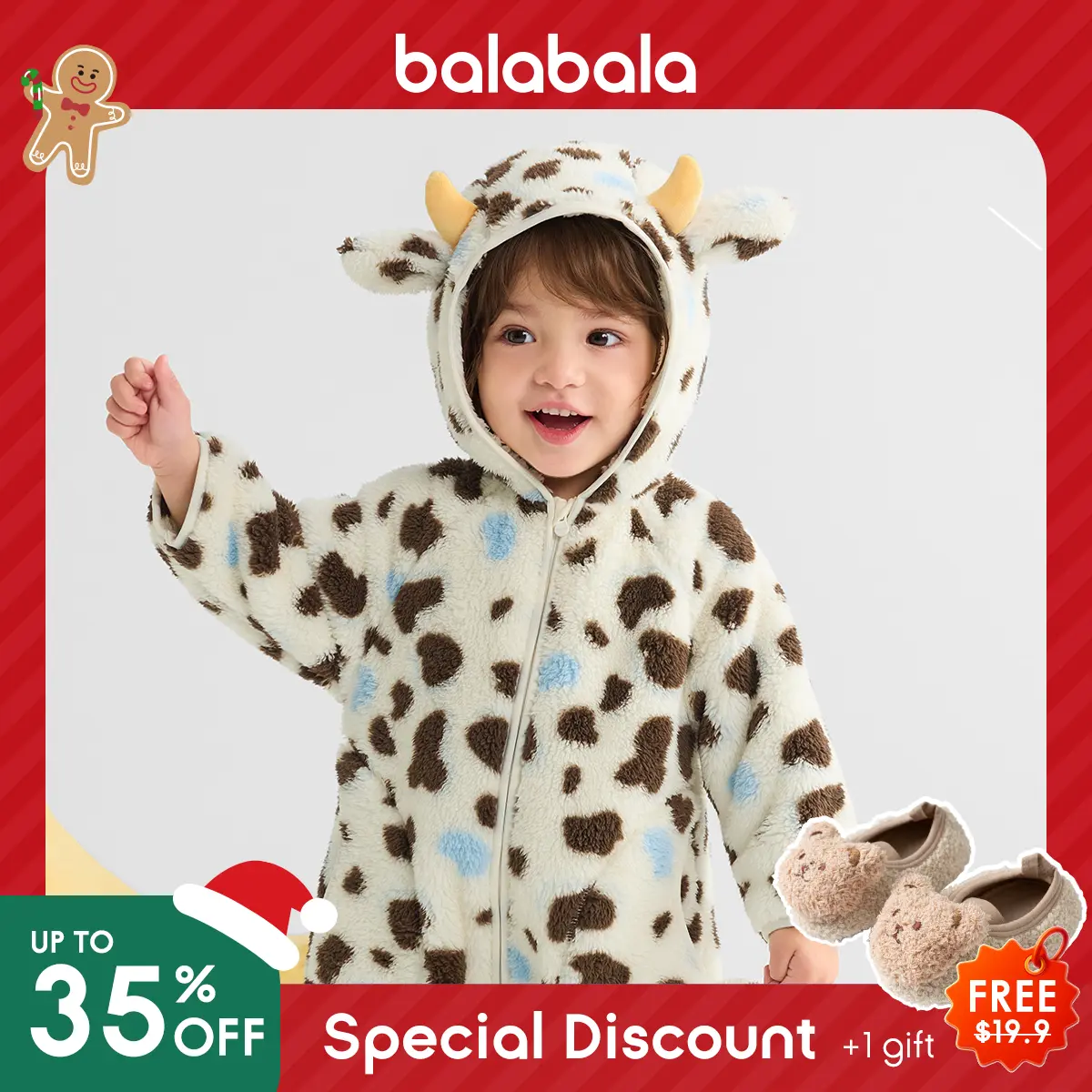(Buy 2 Get 1 Free) Balabala Toddler & Children's Holiday Animal Fleece Jumpsuit - Snuggly, Cute, Playful, Easy-to-Wear Soft Fluffy Sleepwear with Fun Animal Print