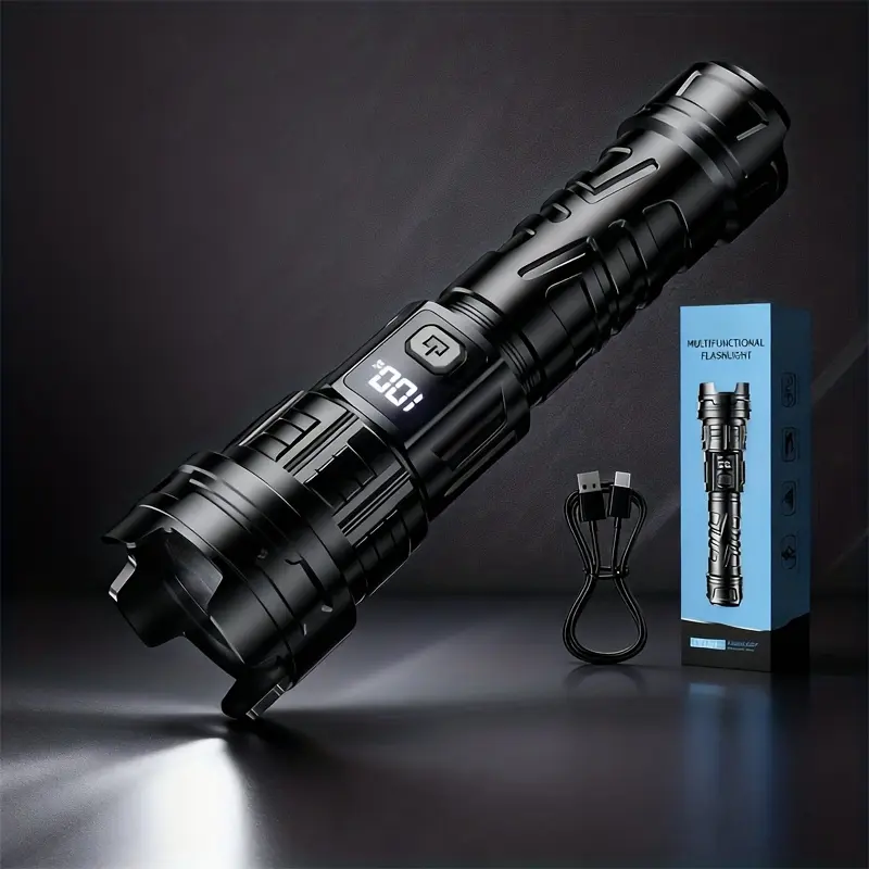 450Lumens Rechargeable White Laser Flashlight -High Lumens Super Bright Waterproof Torch, 2400mAh 3-Mode Portable Light for Outdoor Camping, Emergency Use, High Lumens Flashlight, Super Bright Flashlight