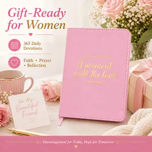 A5 365 Days Women’s Devotional Journal, Christian Bible Reflection Book, Daily Prayer and Faith Study Notebook, Pink Floral Cover Gift for Her