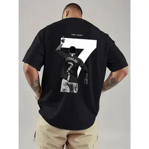 Men's CR7 Cristiano Ronaldo Jersey-Style T-Shirt - White No.7 Back Print with GOLAZO Design, Loose Fit Casual Short Sleeve, Breathable Polyester Sportswear, Machine Washable Durable Football Fan Apparel, Sports Fan Clothing, Sports Icon Print, Comfortable