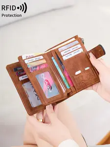 Vintage Women Short Wallet For Daily Multifunction Large Capacity Trifold Credit Card Holder RFlD Blocking Wallet For Credit Card/ ID Card/ Coins/Cash Ladies Double Zipper Pocket Clutch, Gifts, Rfid Blocking Wallet, Trifold Wristlet Wallets