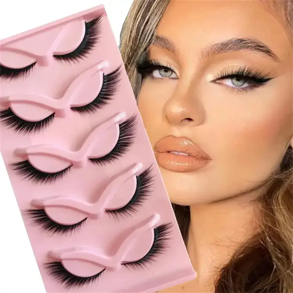 False Eyelashes, Fake Lashes, 5 Pairs Natural Look Lashes Winged False Eyelashes, Slender Lashes, Faux Cat Eye Fairy Eye Lashes (Self Provided Adhesive), Gift, Cosmetic Eyelashes, Soft Natural Eyelash