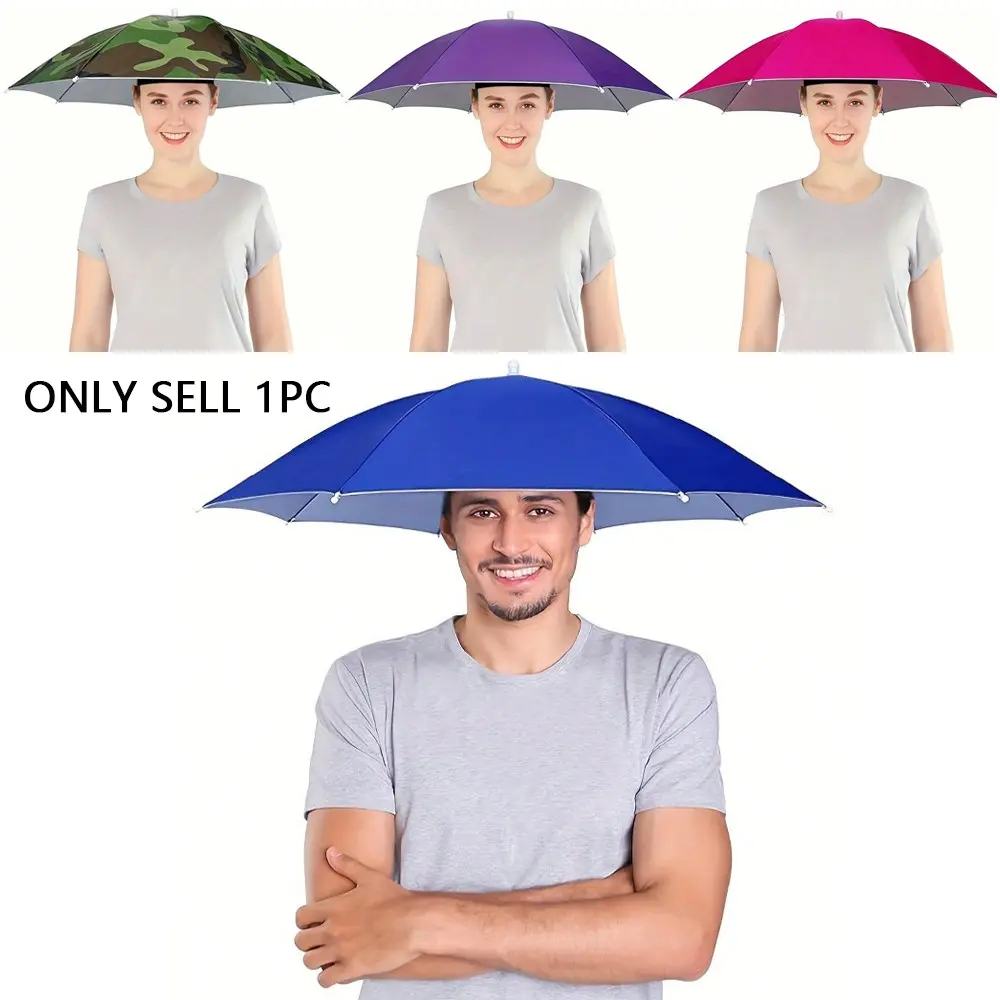 Head Mounted Umbrella Hat, Elastic Headband, UV Protection, Rain Proof, Sun Protection, Convenient Carry, Ideal for Camping and Fishing, Lightweight Foldable Umbrella, Portable Folding Umbrella, Umbrellas for Rain, Outdoor Umbrellas