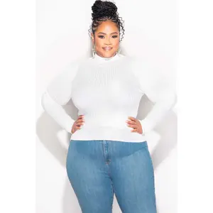 Final Sale Plus Size Ribbed Turtleneck in Off White Ivory (Top Only)