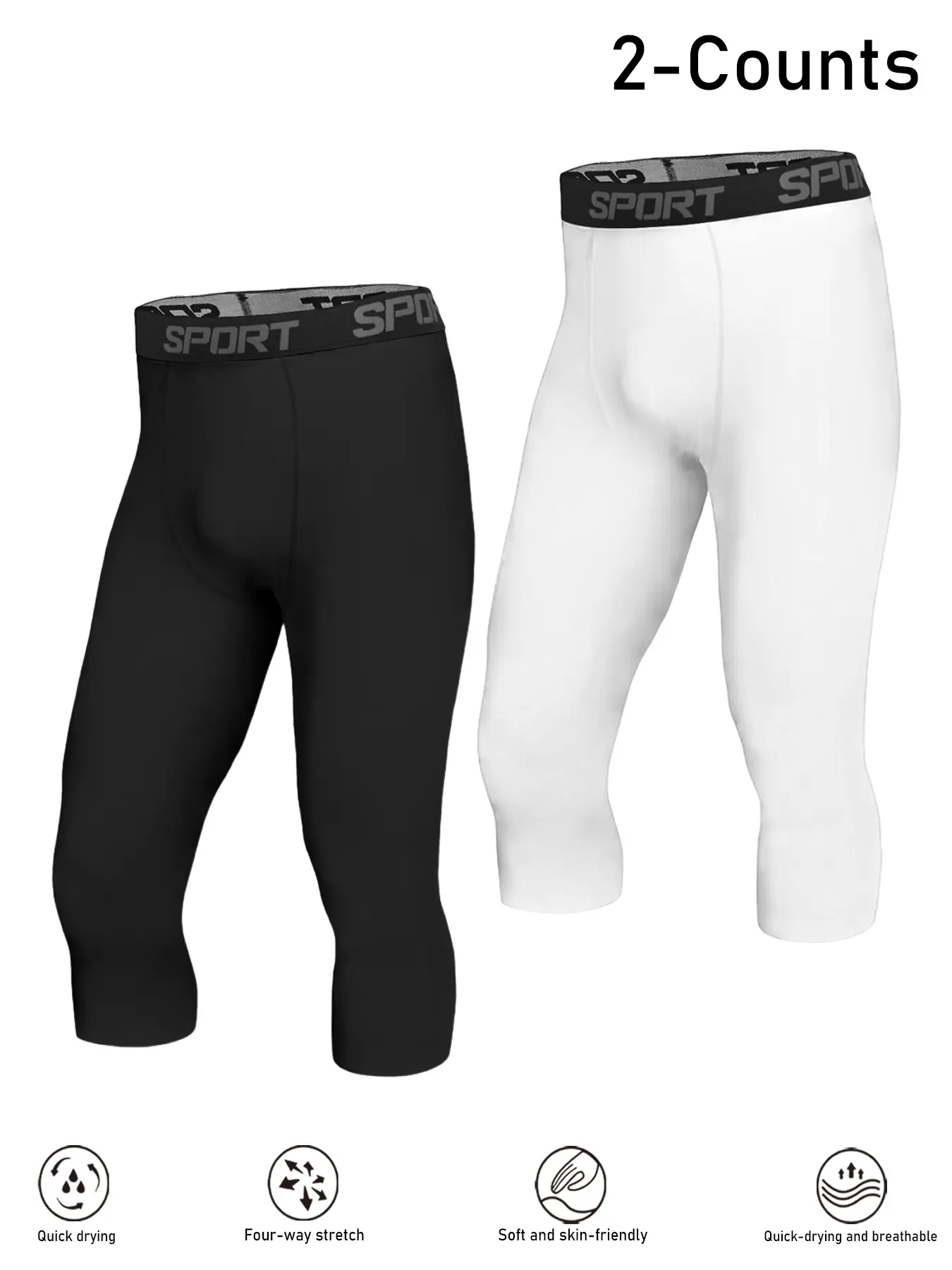 Men's Compression Pants 2 Pack, Comfortable Moisture-Wicking Quick-Dry Gym Shorts, Letter Elastic Waistband, Ideal for Running Yoga Basketball, Stretchable Activewear, Gym Workout Sportswear, Activewear Fitness