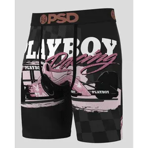 PSD Mens Playboy Grand Prix Boxer Brief - Standard Length 7 Inch Inseam, Soft and Breathable Poly Blend Fabric