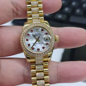 Rolex Lady-Datejust 26mm 18K Yellow Gold Factory Diamond Bezel & Bracelet White MOP Ruby Dial 179138 WHT031833
