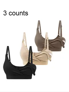 3 Pack Maternity Nursing Bras, Removable Pads, Soft Comfortable Breastfeeding Bra, Cross Feeding Design, Pregnancy Support, Maternity Solid Bra