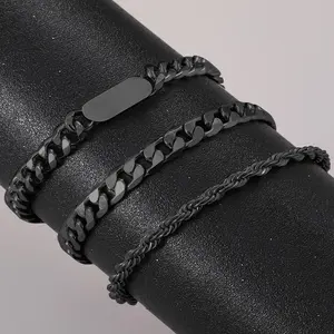3pcs Men's Fashion Innovative Black Titanium Stainless Steel High-end and High-end Hand Chain, Men's Daily Wear Gift