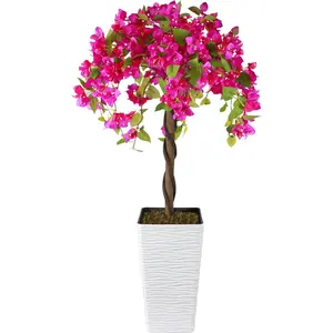 【SummerVibes】4FT Artificial Bougainvillea Tree, Waterproof Fabric Fake Floral Topiary Plant with White Planter Pack, Decorative House Plants Decor for Home Porch Indoor Outdoor (Mother's Day Gift Option)