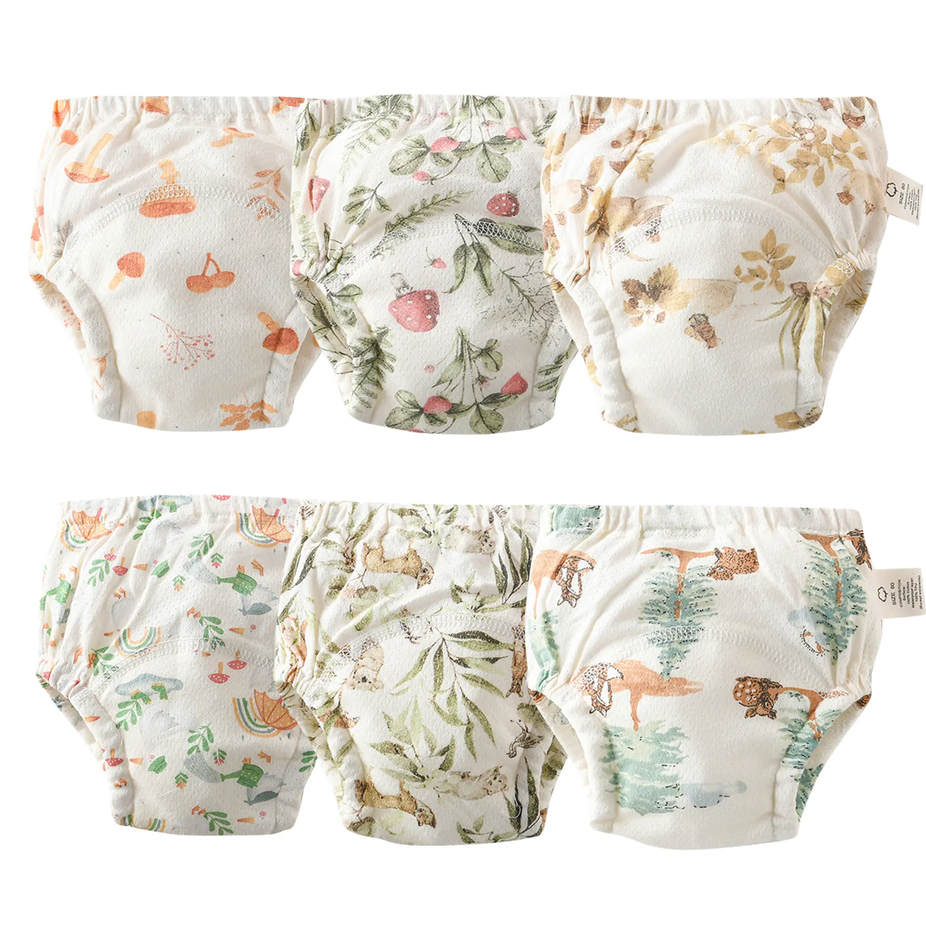 6-Pack Cute Embroidery Baby Training Pants Cotton Potty Girls Underwear Waterproof Absorbent Underpants Toddler Reusable Pee Training Briefs Infant Cloth Diaper