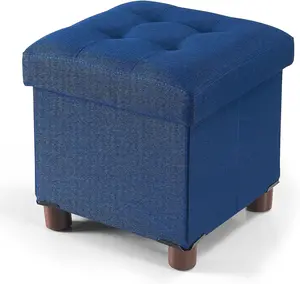Small Ottoman with Storage, Small Storage Ottoman, Folding Foot Stool with   for Living Room and Bedroom Linen Rest Seat, 12.6"x12.6"x12.8" - Blue
