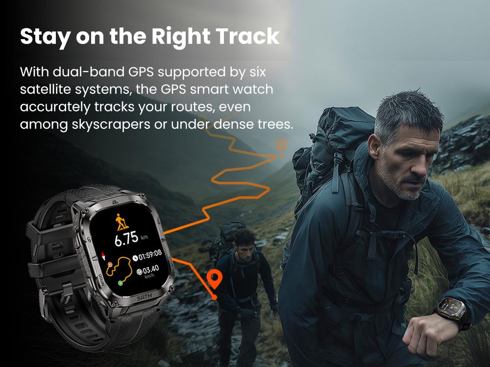KOSPET Tank M4C Outdoor Smart Watch with GPS, 1.96" AMOLED Display, Built-in LED Flashlight & Walkie-Talkie, Long Battery Life, 50m Waterproof, Bluetooth Calls, 24/7 Heart Rate/Sleep Monitor