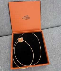 Pre-owned Authentic Hermes Cage Do Ash H Cube Necklace orange with BOX