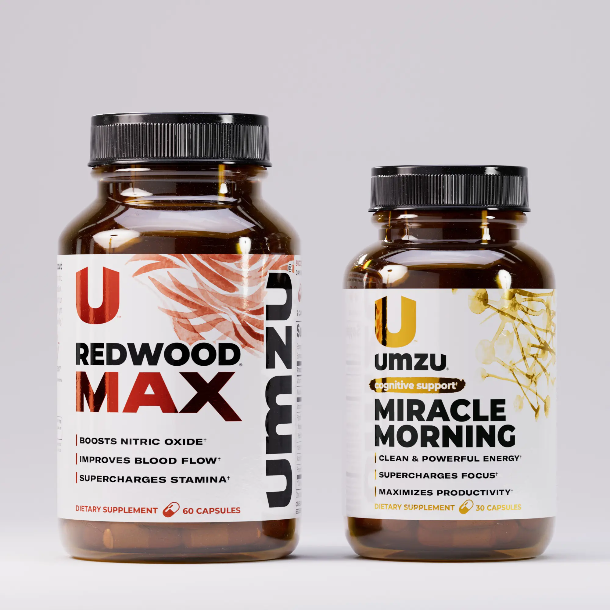 UMZU Energy Bundle - Redwood Max & Miracle Morning Natural Vitamin Capsules, Preworkout Energy Supplement, Caffeine-Infused Fruit Extracts, Blood Flow Boost, Healthy Focus Support