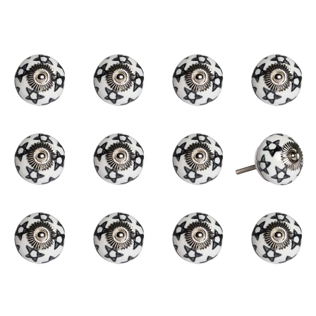 HomeRoots Furniture 321668 K000016 Knob It - White, Black & Silver - Pack of 12