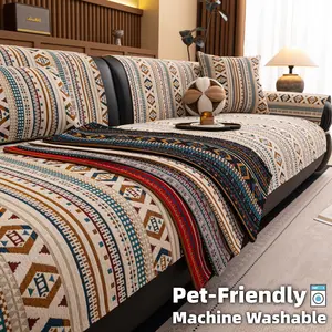 Boho Geometric Sofa Cover 1PC, Thick Woven Couch Covers, Non Slip Sofa Protector for Dogs Cats, Machine Washable Anti-Scratch Couch Cover Mat, Sectional L Shape Chaise, 1/2/3/4 Seater Living Room Decor, Furniture Covers