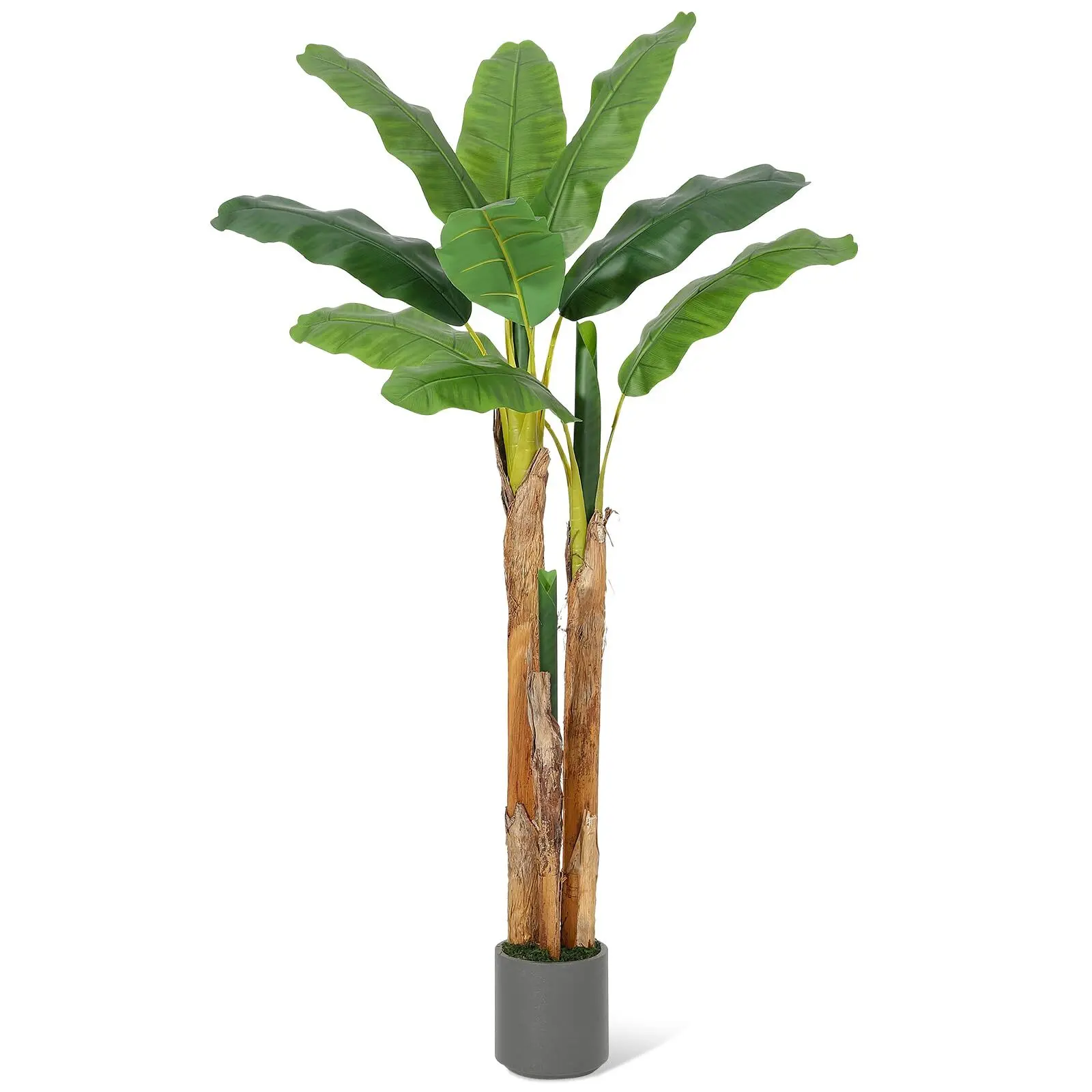Artificial Banana Tree, 5FT Faux Banana Tree with Grey Planter, Artificial Plants with 11 Faux Banana Leaves Plant for Home Office Decor Decorative Eucalyptus