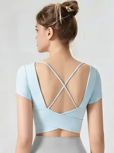 Cool Breathable Plunge Back Top | Short Sleeve Yoga Shirt, Athletic Tee for Women, Slim & Flattering, No Sticky Summer Fit