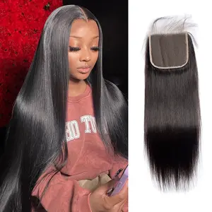 5X5 Lace Closure Only Straight HD Transparent Lace Closure Brazilian 100% Remy Human Hair 12-22 Inch Lace Closure Pre Plucked Bleached Knots