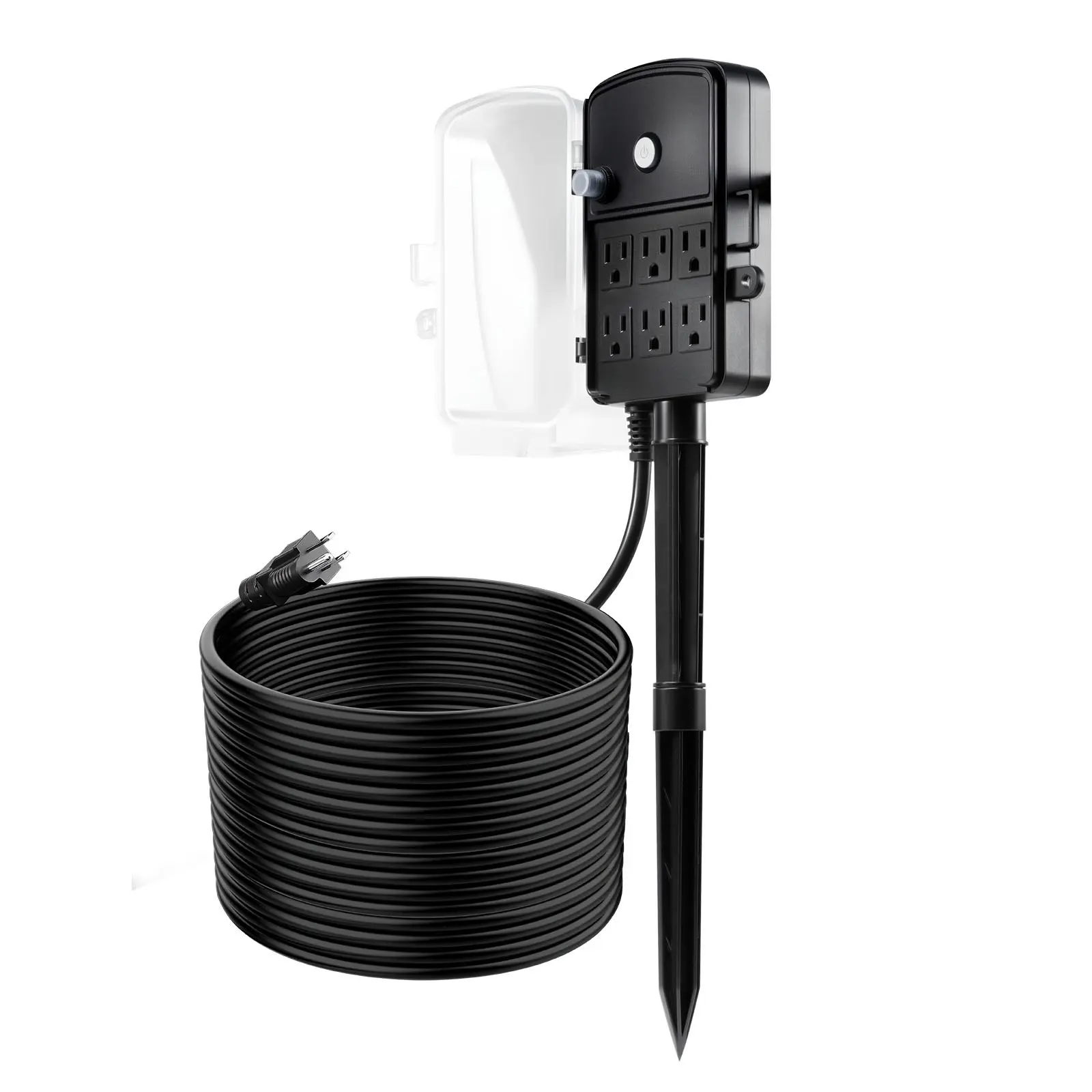 VEVOR Outdoor Waterproof Power Stake, 50 ft 14AWG SJTW Extension Cord, 6-Outlet Power Strip with Cover, 14Awg Sjtw Power Cord, Devices
