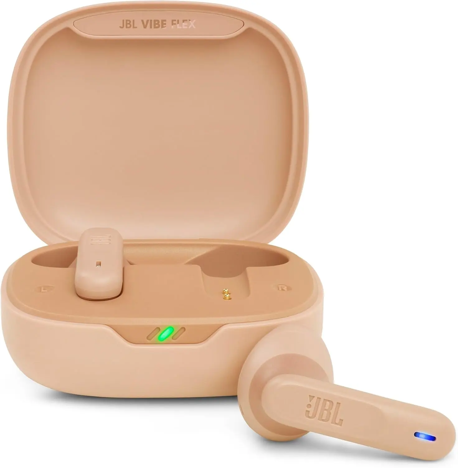 Vibe Flex Wireless Earbuds – Open-Ear Bluetooth Earphones with Deep Bass, Sweat & Water Resistant, Voice Assistant Compatible – JBL - Beige