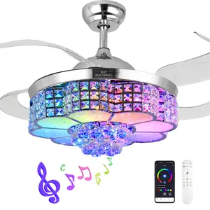 【Loyalty Exclusive】BAYSQUIRREL Retractable Crystal Ceiling Fan with Speaker,Remote/APP Control, 6 Speed Reversible RGB-LED Light,  Atmosphere Lighting Ambient Decoration Lamp, Feb Faves,Excellent Gifts for Valentine's Day