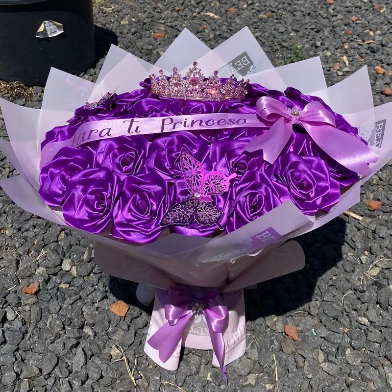 Purple Magical Decorative Rose Flower Bouquet - No LED Lights, Butterfly Card Included - Ideal Birthday, Home Decor Gift