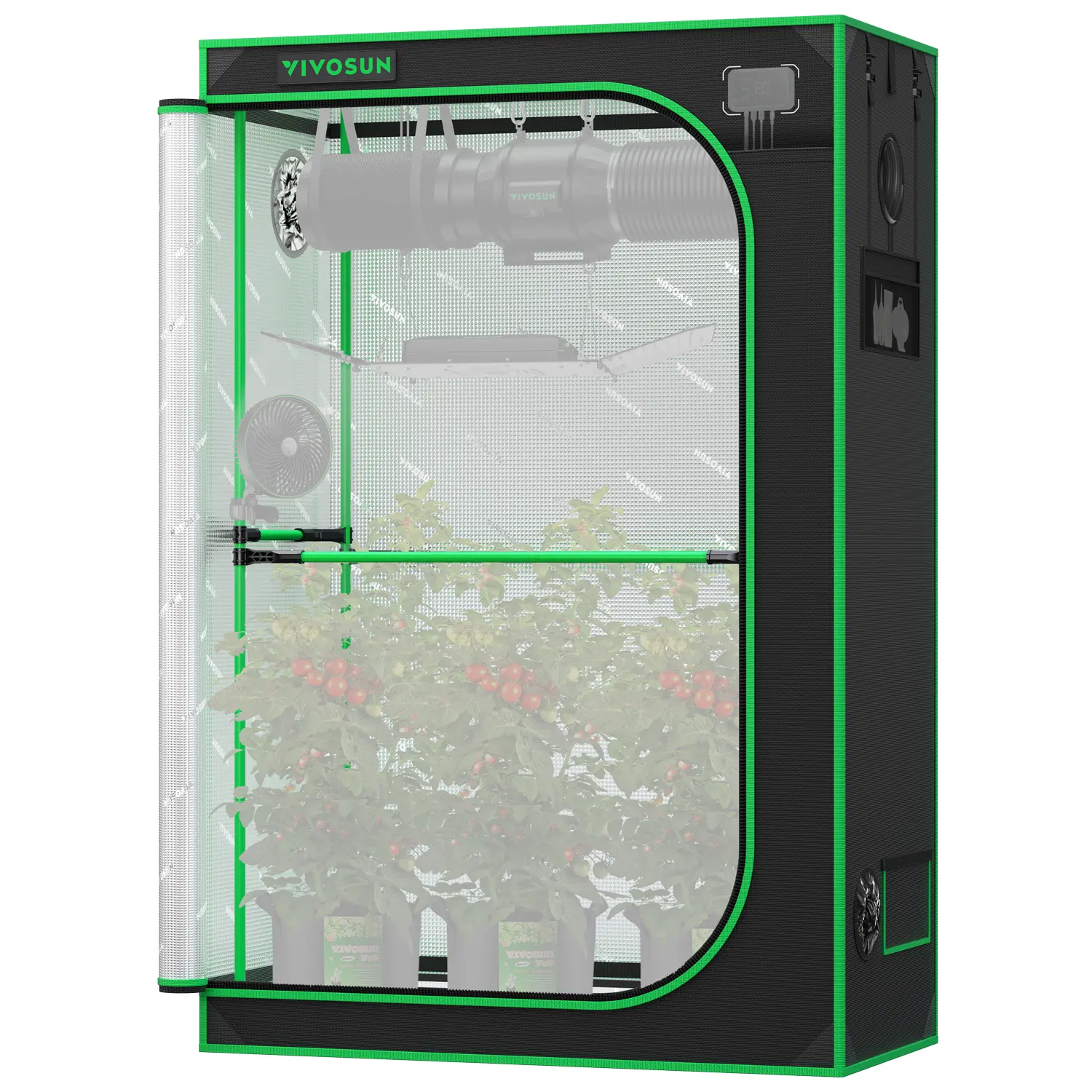 VIVOSUN PRO Grow Tent, with Thick 1 inch Poles, Strengthened High Reflective Mylar Oxford Fabric, Extra Hanging Bars & High CFM Kit for Hydroponics Indoor Plant for AeroLight A200SE