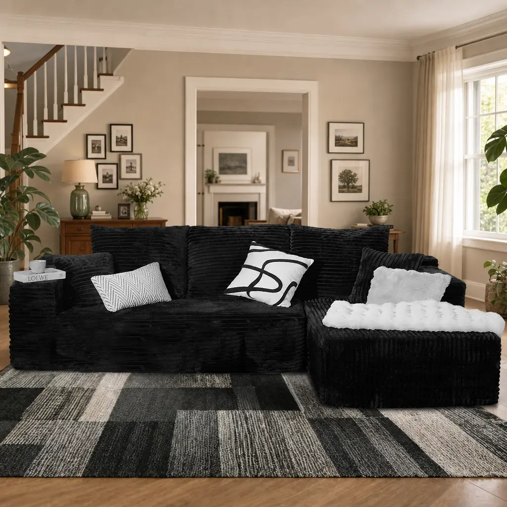 【1 Packages Shipping】Cloud Sectional Couch with L-shape Chaise, Boneless Modular Sofa with Deep Seat, Modern Corduroy Couch for Living Room, No Assembly Required. asthetic decor L-Shaped Sectional Sofa U Shaped Sofas Corduroy Upholstered Sectional