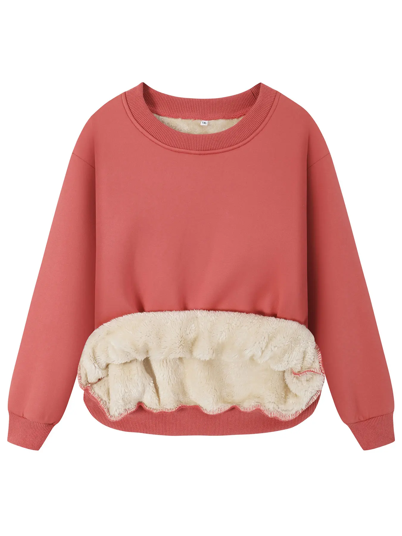 Women's Solid Drop Shoulder Fuzzy Soft Polyester Jersey Fit Sweatshirt Tops, Casual Chic Fashion Long Sleeve Round Neck Pullover, Women's Warm Fall & Winter Clothes for Daily Wear