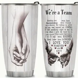 Romantic Couple Gift - "We're a Team" Holding Hands Sketch - 20oz Stainless Steel Tumbler for Husband Wife