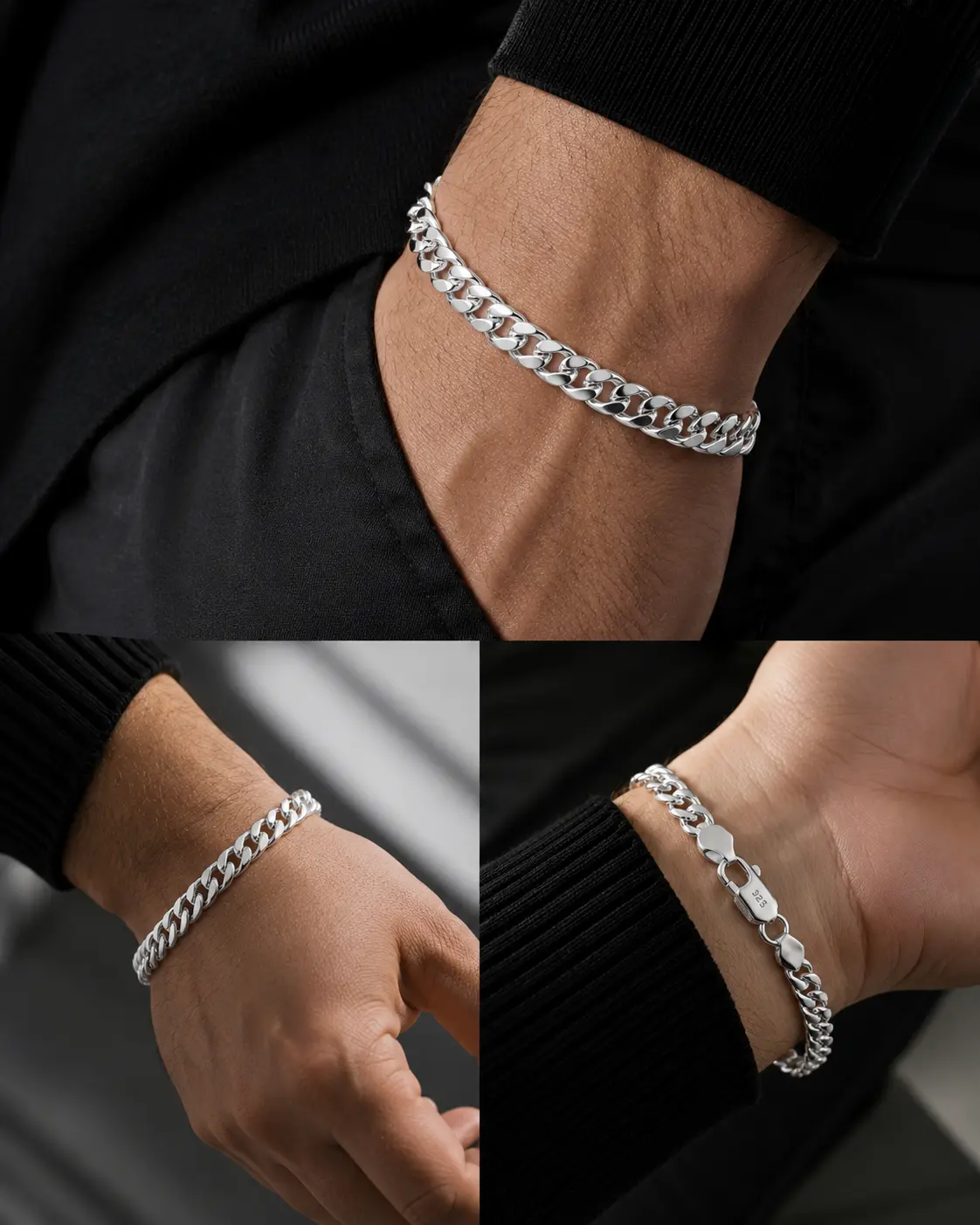 S925 Miami Cuban Bracelet - 6MM, 8In, No Tarnish & No Fade Cuban Chain for Him/Her, Classic, Plain, Silver-Colored, Sparkly Silver Bracelets & Anklets