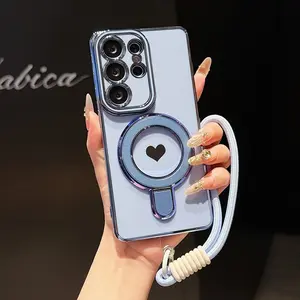 Creative Heart Design Phone Case for Samsung Galaxy S26 Ultra/s25/s24, Shockproof Full Protection, Foldable Stand, Hand Strap Included