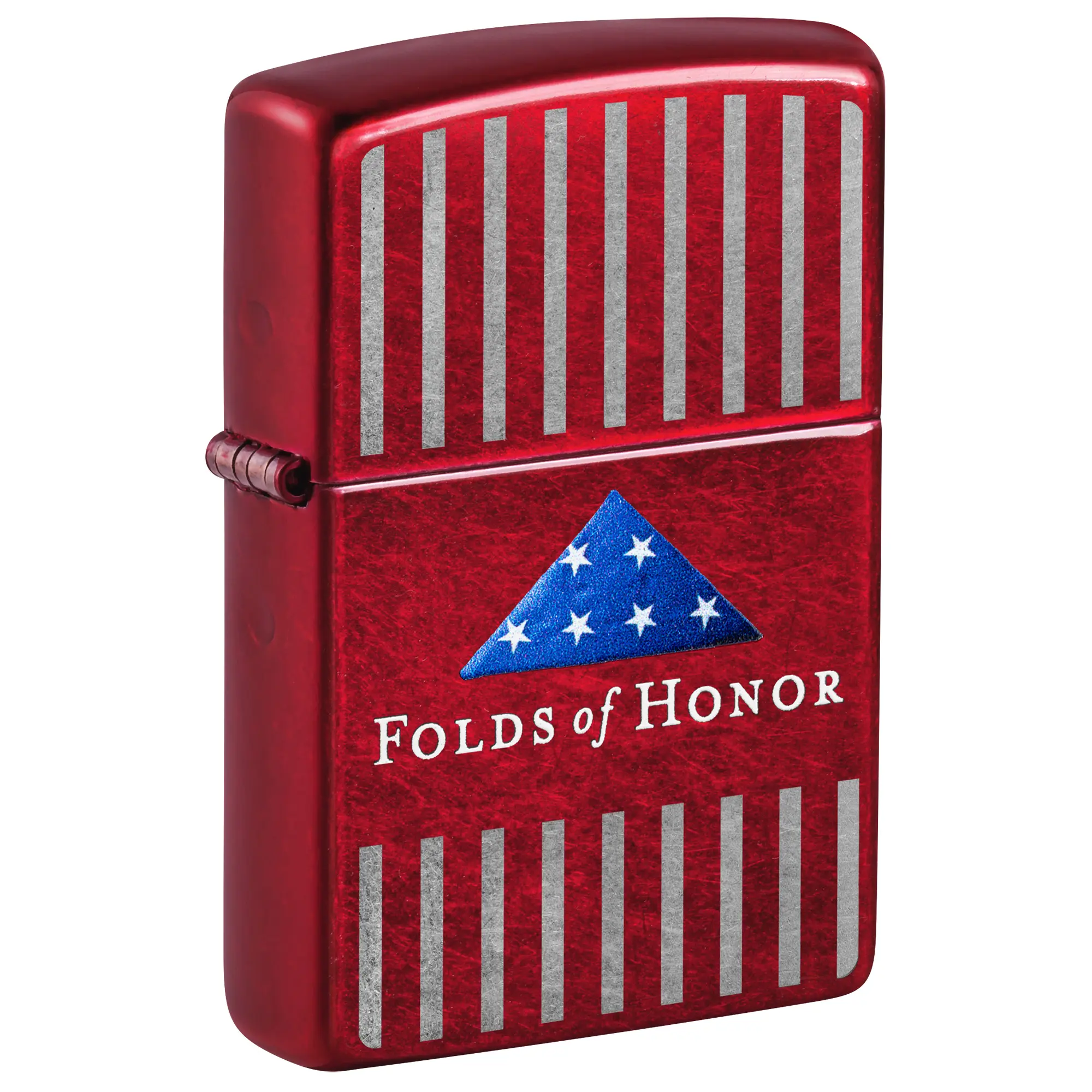 Zippo Folds of Honor Pinstripes Design Candy Apple Red Pocket Lighter - Made in USA - Unfilled (fuel sold separately)