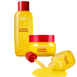EQQUALBERRY Vitamin Illuminating 3-Piece Set: Toner, Serum & Cream. Powered by vitamin C, niacinamide, and ceramides to brighten dark spots, fortify the skin barrier, and reveal a hydrated, glowing complexion.