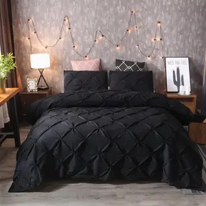 Black Color Pinch Pleat/Pintuck Luxury Duvet Cover Set & 2 Pillows No Inserts, Quilted Plissé Taffeta Bedding, Comfortable Soft Bubble Duvet Cover, Modern High-End Style Bedroom Decor, Gift Choice
