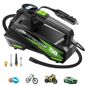 CaRSun Tire Inflator Portable Air Compressor Tire Air Pump,22-cylinder air pump,car accessories -150 PSI, 3 times faster inflation, automatic shut-off function, all-copper motor/ABSresin, with handle, 3nozzles,1 fuse, 3-meter power cord, CE FCC certified