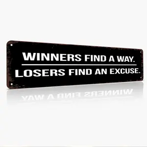 Motivational Wall Art Winners Find A Way Losers Find An Excuse Aluminum Metal Sign For Home Gym & Office 4x16 Inch Decorative Plaque
